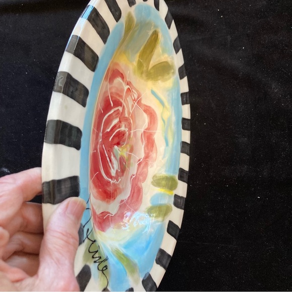 Handmade Ceramic Oval Serving Tray “Pink Flower 12”x8”x2”Original Design - Picture 8 of 9